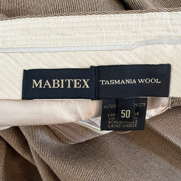Mabitex Tasmanian Wool Twill Tan Cuffed Flat-Front Dress Pants - Men's 50/34x30 - Picture 8 of 9